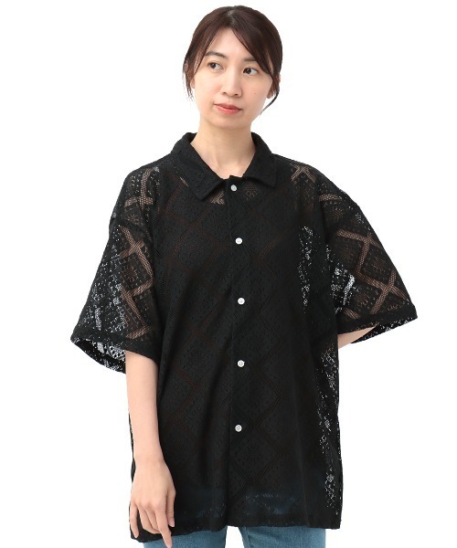 シャツ/ブラウス(半袖/袖なし) satoka Calla Black 透かし編み半袖シャツ【ユニセックス】（シャツ/ブラウス