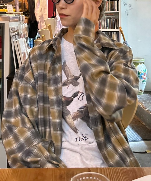 CIAOPANIC TYPY(チャオパニックティピー)の「ルーズシルエットチェックシャツ(シャツ/ブラウス・メンズ・ブラック/ベージュ/ネイビー/ブラウン/ブルー/グリーン/レッド/オフホワイト/ライム/サックスブルー/グレー/モカ/マスタード・SMALL/MEDIUM/LARGE/X-LARGE)」の12枚目の写真