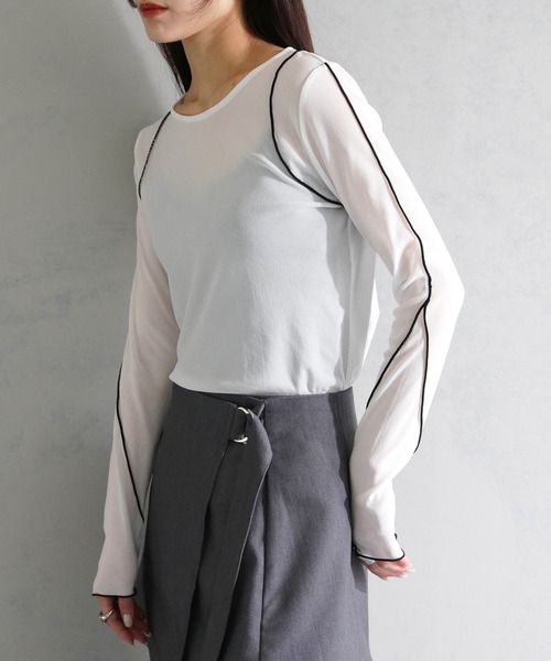 cheriella（シェリエラ）の「【cheriella】WEB限定ラインメロートップス WEB LIMITED LINE MERROW TOPS（Tシャツ/カットソー・レディース・ブラック/チャコールグレー/グレー/オフホワイト・M）」の17枚目の写真