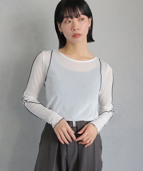 cheriella（シェリエラ）の「【cheriella】WEB限定ラインメロートップス WEB LIMITED LINE MERROW TOPS（Tシャツ/カットソー・レディース・ブラック/チャコールグレー/グレー/オフホワイト・M）」の9枚目の写真