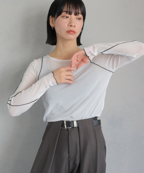 cheriella（シェリエラ）の「【cheriella】WEB限定ラインメロートップス WEB LIMITED LINE MERROW TOPS（Tシャツ/カットソー・レディース・ブラック/チャコールグレー/グレー/オフホワイト・M）」の10枚目の写真