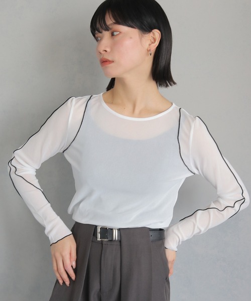 cheriella（シェリエラ）の「【cheriella】WEB限定ラインメロートップス WEB LIMITED LINE MERROW TOPS（Tシャツ/カットソー・レディース・ブラック/チャコールグレー/グレー/オフホワイト・M）」の8枚目の写真