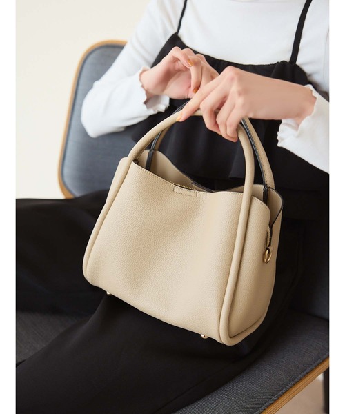 Edit Sheen（エディットシーン）の「パイピングダブルハンドルバッグ（ハンドバッグ・レディース・ベージュ/ホワイト/ピンク/ブルー/ブラック・FREE）」の4枚目の写真