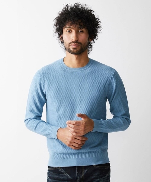 MICHEL KLEIN HOMME (ミッシェルクランオム)の「矢羽クルーネックニットカットソー(ニット/セーター・メンズ・ホワイト/ライトブルー/ブラック/ネイビー/ピンク・MEDIUM/LARGE/X-LARGE)」の3枚目の写真