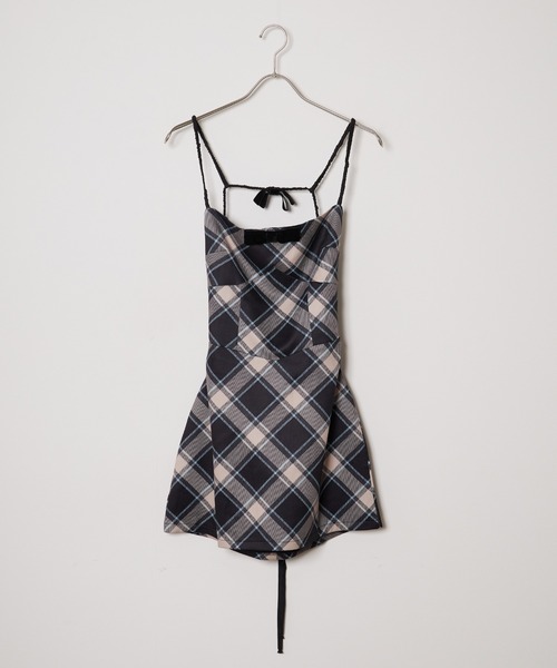 Chick(チック)の「Ribbon Camisole Dress / リボンキャミワンピース(ワンピース・レディース・グレー/チェック・S/M)」の14枚目の写真