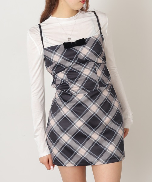 Chick(チック)の「Ribbon Camisole Dress / リボンキャミワンピース(ワンピース・レディース・グレー/チェック・S/M)」の16枚目の写真