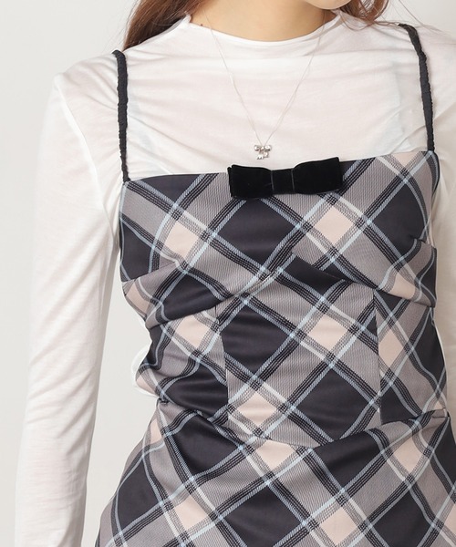 Chick(チック)の「Ribbon Camisole Dress / リボンキャミワンピース(ワンピース・レディース・グレー/チェック・S/M)」の15枚目の写真