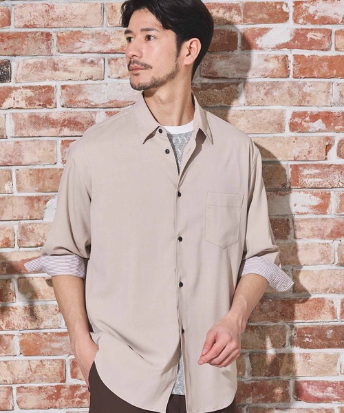 UNION STATION（ユニオンステーション）の「【限定展開商品】 Air Light/エアライト リラックスフィット レギュラーカラー 7分袖シャツ（シャツ/ブラウス・メンズ・ブルー/ライトブルー/ブラウン/グリーン/ネイビー/ベージュ・LL/L/M/S）」の7枚目の写真