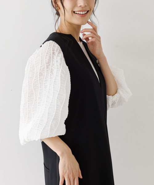 abahouse mavie(アバハウスマヴィ)の「袖シアーシャーリングプルオーバー(Tシャツ/カットソー・レディース・ブラック/ホワイト・フリー)」の15枚目の写真
