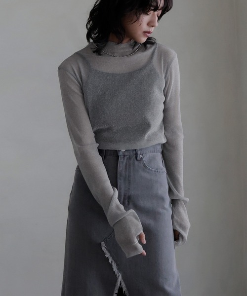 hellam（へラム）の「シアーラメハイネックカットソー（Tシャツ/カットソー・レディース・ブラック/グリーン/ホワイト/ブルー/グレー・FREE）」の3枚目の写真