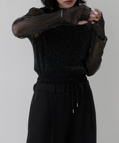 hellam（へラム）の「シアーラメハイネックカットソー（Tシャツ/カットソー・レディース・ブラック/グリーン/ホワイト/ブルー/グレー・FREE）」の8枚目の写真