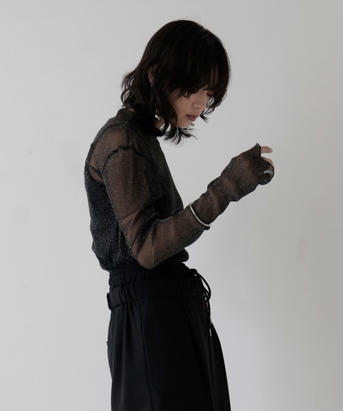 hellam（へラム）の「シアーラメハイネックカットソー（Tシャツ/カットソー・レディース・ブラック/グリーン/ホワイト/ブルー/グレー・FREE）」の9枚目の写真