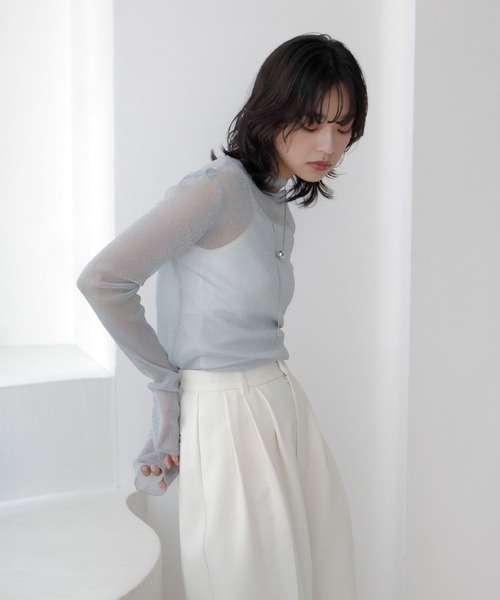 hellam（へラム）の「シアーラメハイネックカットソー（Tシャツ/カットソー・レディース・ブラック/グリーン/ホワイト/ブルー/グレー・FREE）」の11枚目の写真