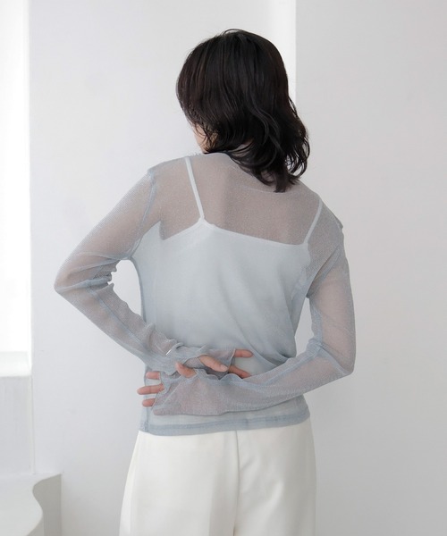 hellam（へラム）の「シアーラメハイネックカットソー（Tシャツ/カットソー・レディース・ブラック/グリーン/ホワイト/ブルー/グレー・FREE）」の13枚目の写真