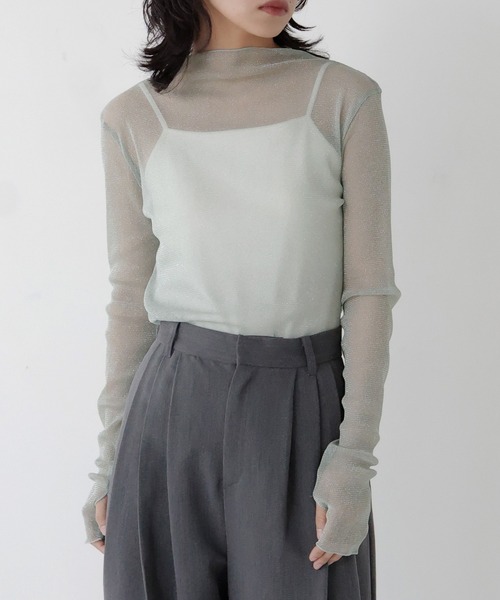 hellam（へラム）の「シアーラメハイネックカットソー（Tシャツ/カットソー・レディース・ブラック/グリーン/ホワイト/ブルー/グレー・FREE）」の17枚目の写真