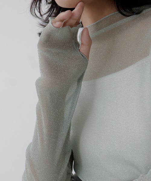 hellam（へラム）の「シアーラメハイネックカットソー（Tシャツ/カットソー・レディース・ブラック/グリーン/ホワイト/ブルー/グレー・FREE）」の19枚目の写真