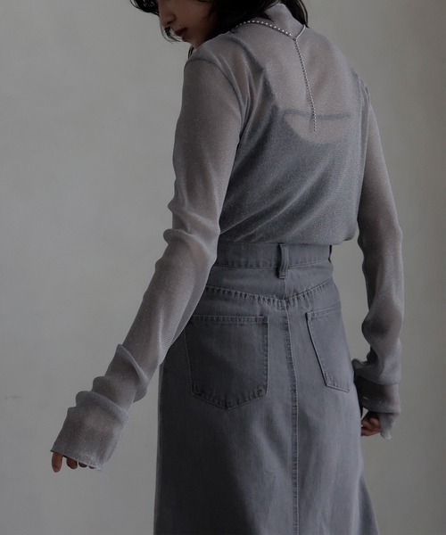 hellam（へラム）の「シアーラメハイネックカットソー（Tシャツ/カットソー・レディース・ブラック/グリーン/ホワイト/ブルー/グレー・FREE）」の22枚目の写真