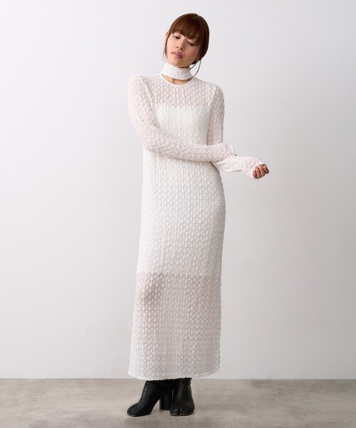 CODE A（コードエー）の「◆CODE A｜shrink lace dress（ワンピース・レディース・ホワイト/サンドベージュ・00）」の3枚目の写真