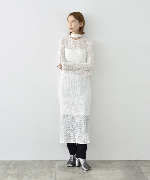 CODE A（コードエー）の「◆CODE A｜shrink lace dress（ワンピース・レディース・ホワイト/サンドベージュ・00）」の6枚目の写真
