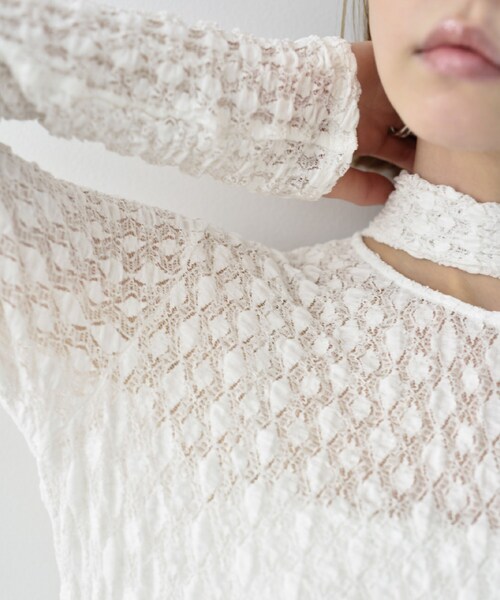 CODE A（コードエー）の「◆CODE A｜shrink lace dress（ワンピース・レディース・ホワイト/サンドベージュ・00）」の10枚目の写真