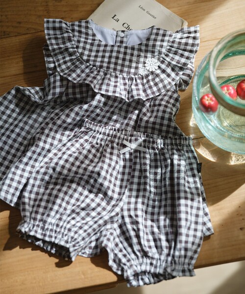 【セール】【80-90㎝】ギンガム セットアップ（ロンパース）｜組曲（クミキョク）