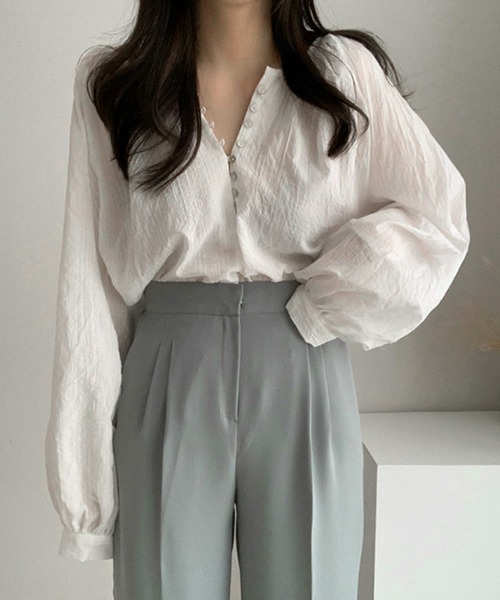 Miniministore（ミニミニストア）の「フロントボタン ブラウス バルーンシャツ（シャツ/ブラウス・レディース・ホワイト/ブラック・FREE）」の4枚目の写真
