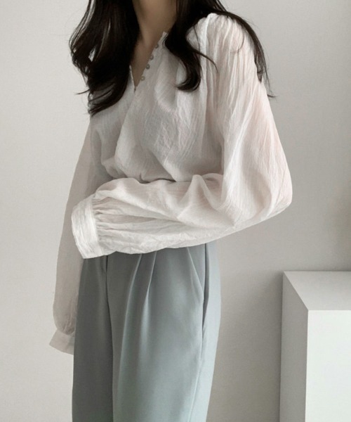 Miniministore（ミニミニストア）の「フロントボタン ブラウス バルーンシャツ（シャツ/ブラウス・レディース・ホワイト/ブラック・FREE）」の6枚目の写真