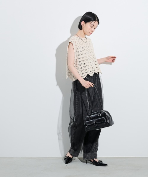 Shelly island(シェリーアイランド)の「チュールワイドパンツ(その他パンツ・レディース・ブラック/グレー・M)」の6枚目の写真