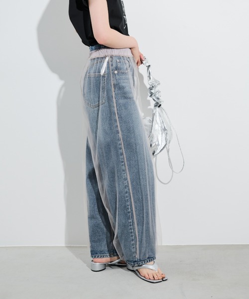 Shelly island(シェリーアイランド)の「チュールワイドパンツ(その他パンツ・レディース・ブラック/グレー・M)」の11枚目の写真
