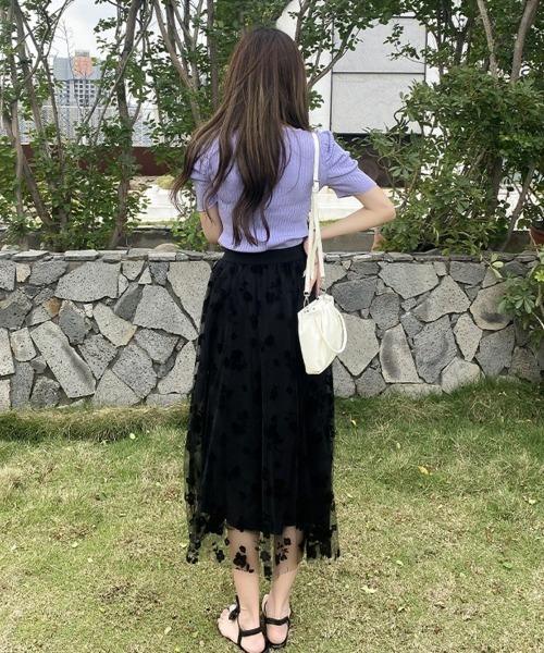 SEU(エスイーユー)の「フロッキー加工花柄Aラインシフォンスカート ハイウエスト オールシーズン(スカート・レディース・ベージュ/ブラウン/ブラック・フリー)」の11枚目の写真