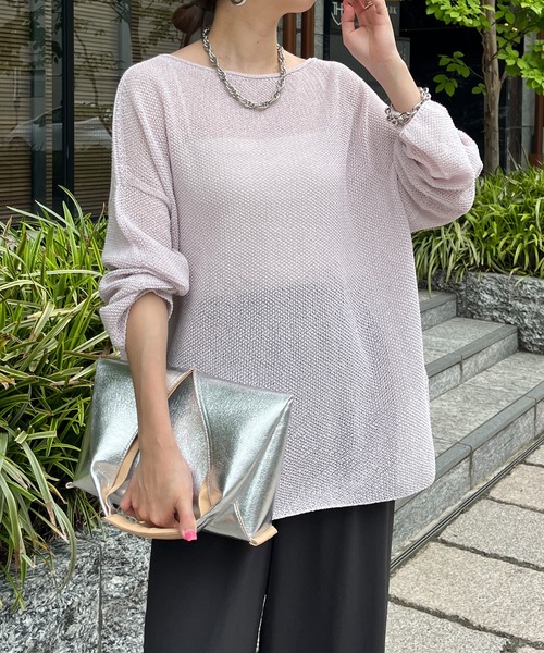 DouDou（ドゥドゥ）の「カノコ編み2WAYプルオーバー（ニット/セーター・レディース・ピンク/ライトベージュ/ブラック/ライトグレー/バイオレット・FREE）」の4枚目の写真