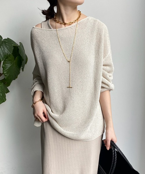 DouDou（ドゥドゥ）の「カノコ編み2WAYプルオーバー（ニット/セーター・レディース・ピンク/ライトベージュ/ブラック/ライトグレー/バイオレット・FREE）」の13枚目の写真