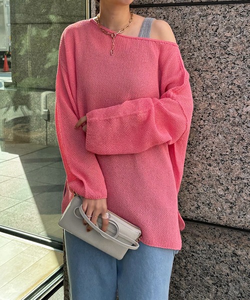 DouDou（ドゥドゥ）の「カノコ編み2WAYプルオーバー（ニット/セーター・レディース・ピンク/ライトベージュ/ブラック/ライトグレー/バイオレット・FREE）」の19枚目の写真