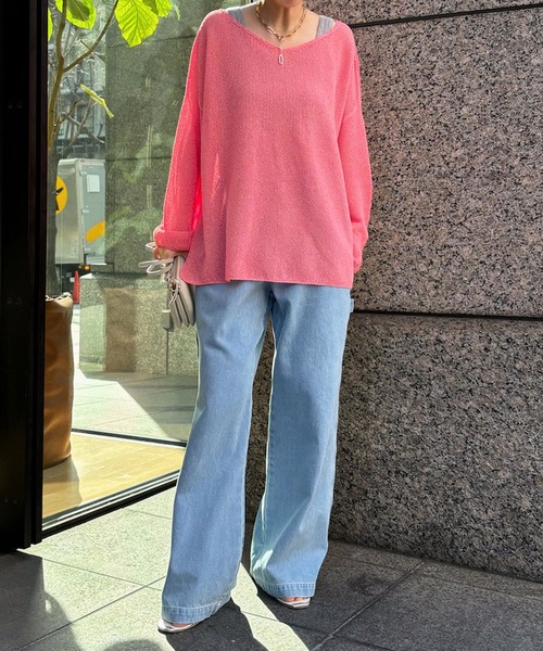 DouDou（ドゥドゥ）の「カノコ編み2WAYプルオーバー（ニット/セーター・レディース・ピンク/ライトベージュ/ブラック/ライトグレー/バイオレット・FREE）」の21枚目の写真