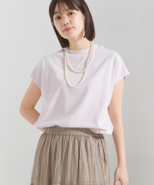 OMNES（オムネス）の「コットンベア天竺ボトルネックAラインプルオーバー（Tシャツ/カットソー・レディース・ブラック/ホワイト/ライトグレー/グリーン/キャメル/桜・MEDIUM/LARGE）」の6枚目の写真