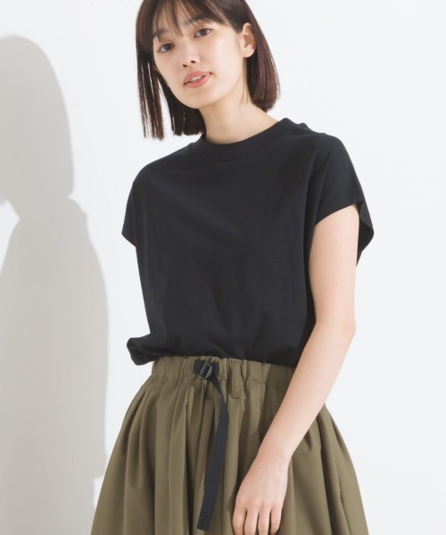 OMNES（オムネス）の「コットンベア天竺ボトルネックAラインプルオーバー（Tシャツ/カットソー・レディース・ブラック/ホワイト/ライトグレー/グリーン/キャメル/桜・MEDIUM/LARGE）」の12枚目の写真