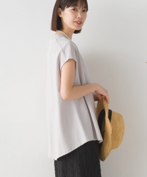 OMNES（オムネス）の「コットンベア天竺ボトルネックAラインプルオーバー（Tシャツ/カットソー・レディース・ブラック/ホワイト/ライトグレー/グリーン/キャメル/桜・MEDIUM/LARGE）」の18枚目の写真