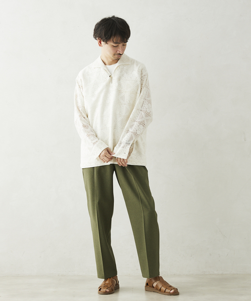 JOURNAL STANDARD relume（ジャーナルスタンダード　レリューム）の「スキッパーレース ループシャツ（シャツ/ブラウス・メンズ・ブラック/ホワイト・MEDIUM/LARGE）」の3枚目の写真