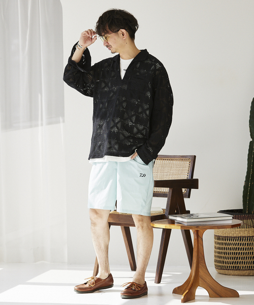 JOURNAL STANDARD relume（ジャーナルスタンダード　レリューム）の「スキッパーレース ループシャツ（シャツ/ブラウス・メンズ・ブラック/ホワイト・MEDIUM/LARGE）」の4枚目の写真