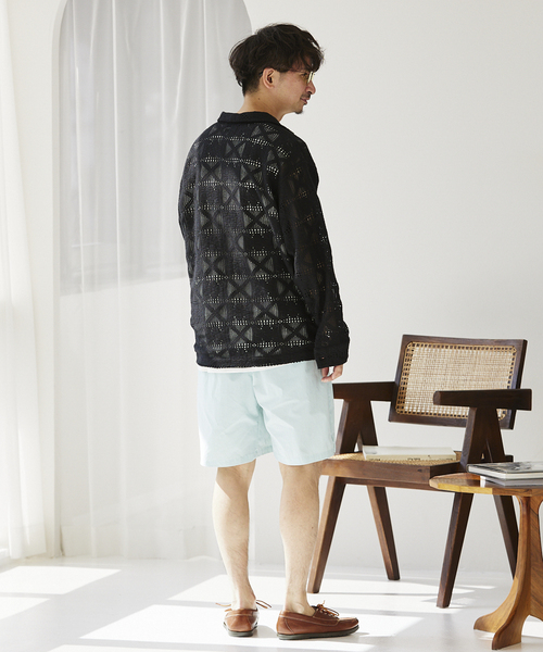 JOURNAL STANDARD relume（ジャーナルスタンダード　レリューム）の「スキッパーレース ループシャツ（シャツ/ブラウス・メンズ・ブラック/ホワイト・MEDIUM/LARGE）」の6枚目の写真