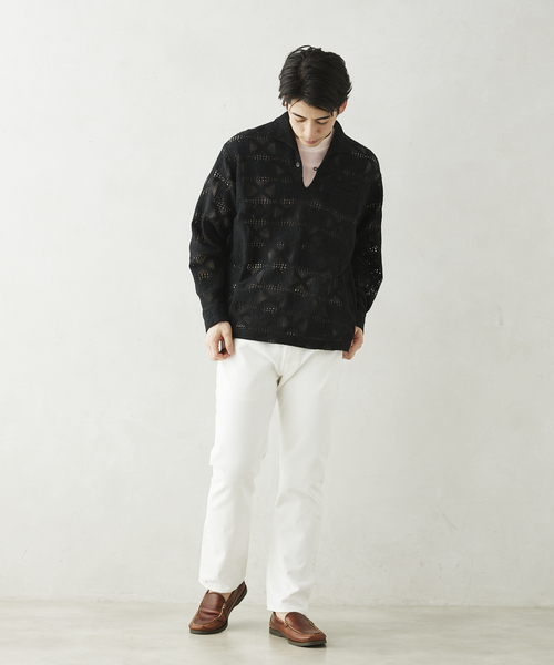 JOURNAL STANDARD relume（ジャーナルスタンダード　レリューム）の「スキッパーレース ループシャツ（シャツ/ブラウス・メンズ・ブラック/ホワイト・MEDIUM/LARGE）」の11枚目の写真