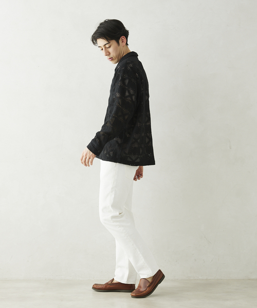 JOURNAL STANDARD relume（ジャーナルスタンダード　レリューム）の「スキッパーレース ループシャツ（シャツ/ブラウス・メンズ・ブラック/ホワイト・MEDIUM/LARGE）」の12枚目の写真