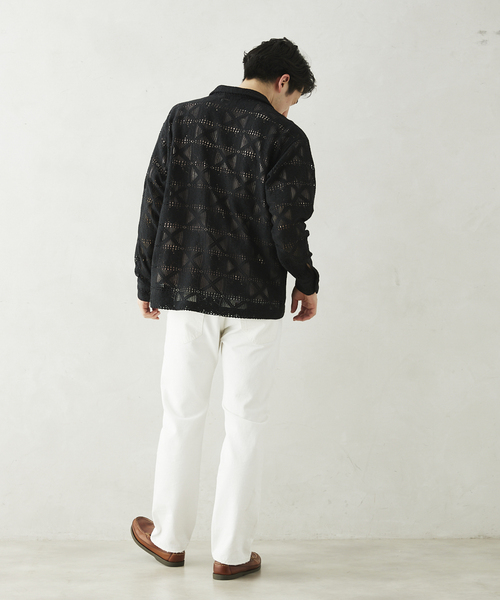 JOURNAL STANDARD relume（ジャーナルスタンダード　レリューム）の「スキッパーレース ループシャツ（シャツ/ブラウス・メンズ・ブラック/ホワイト・MEDIUM/LARGE）」の13枚目の写真