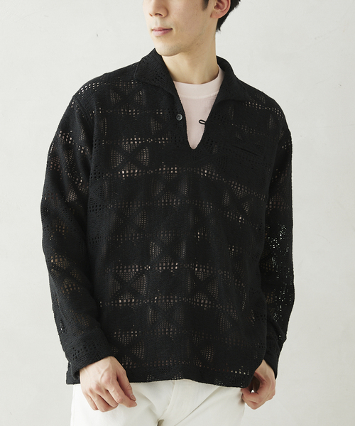 JOURNAL STANDARD relume（ジャーナルスタンダード　レリューム）の「スキッパーレース ループシャツ（シャツ/ブラウス・メンズ・ブラック/ホワイト・MEDIUM/LARGE）」の14枚目の写真