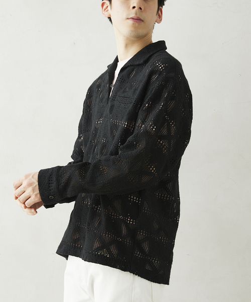 JOURNAL STANDARD relume（ジャーナルスタンダード　レリューム）の「スキッパーレース ループシャツ（シャツ/ブラウス・メンズ・ブラック/ホワイト・MEDIUM/LARGE）」の15枚目の写真