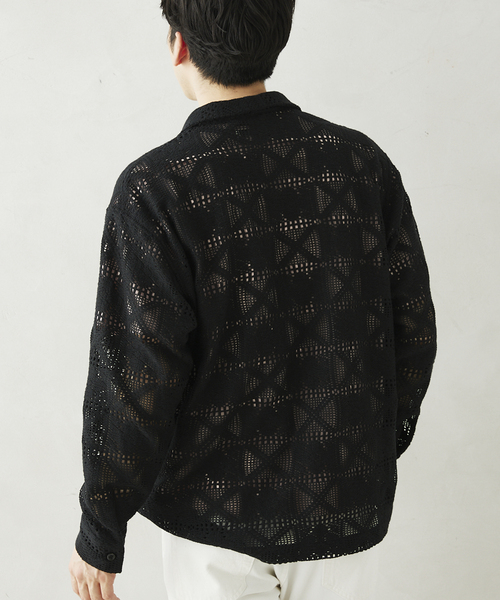 JOURNAL STANDARD relume（ジャーナルスタンダード　レリューム）の「スキッパーレース ループシャツ（シャツ/ブラウス・メンズ・ブラック/ホワイト・MEDIUM/LARGE）」の16枚目の写真