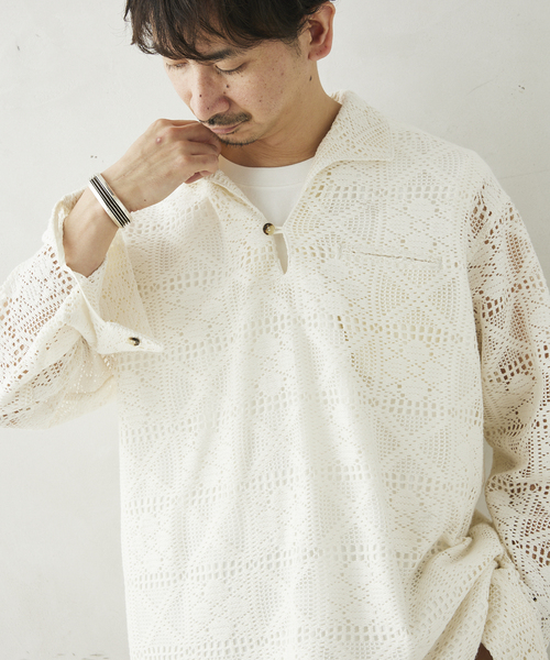 JOURNAL STANDARD relume（ジャーナルスタンダード　レリューム）の「スキッパーレース ループシャツ（シャツ/ブラウス・メンズ・ブラック/ホワイト・MEDIUM/LARGE）」の20枚目の写真