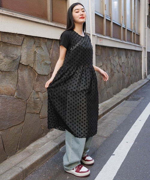 3.3 Field Trip （3.3フィールドトリップ）の「3.3 Field Trip／フラワーメッシュワンピース　2118441（ワンピース・レディース・ブラック/アイボリー・FREE）」の12枚目の写真