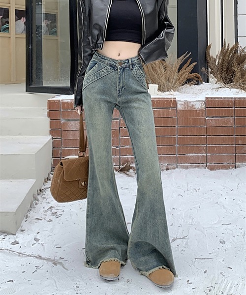 SpRay(スプレイ)の「裾フリンジストレッチデニムフレアパンツ(デニムパンツ・レディース・ブルー・SMALL/MEDIUM/LARGE)」の4枚目の写真