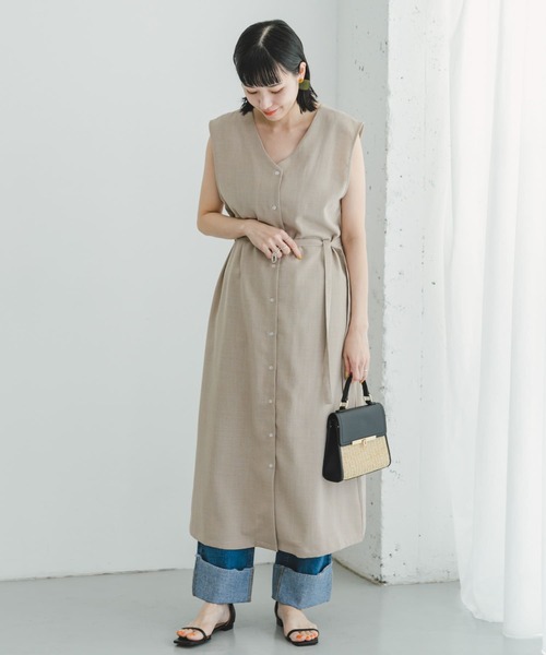 セール】『セットアップ対応』リネンライクウエストマークワンピース